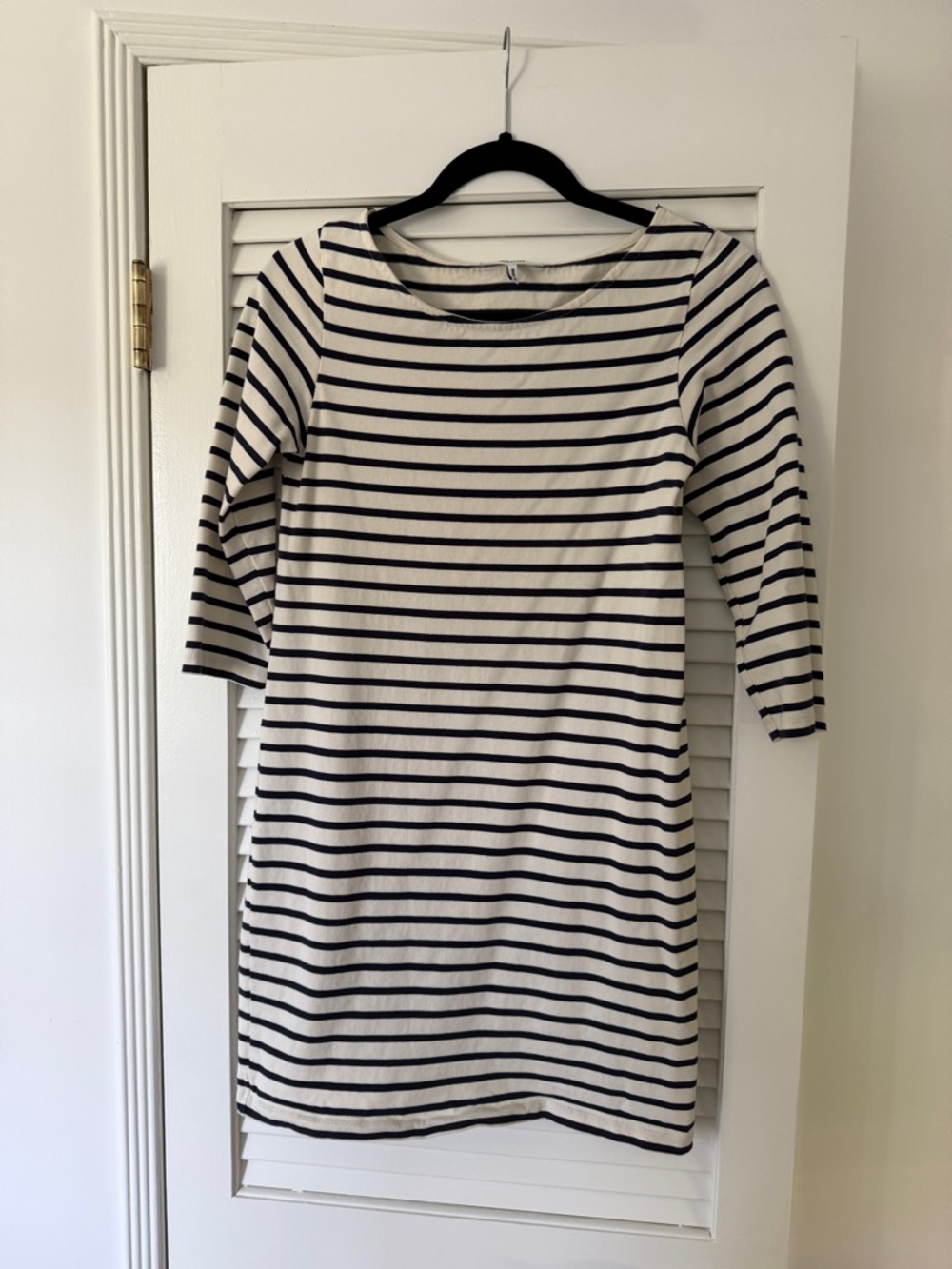 Ganni Cream and Black Striped Boatneck Mini Dress